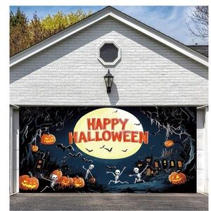 Happy Halloween Garage Door 6 x 13 Ft Cover , 6 x 13 Skeletons & Pumpkins